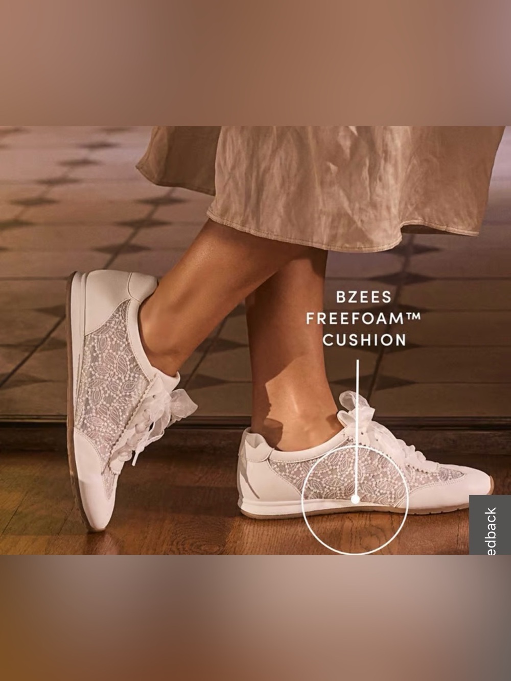 Life Stride White Lace-Panel Sneakers with Tan Outsole